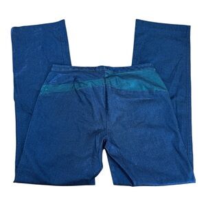 Express Stretch Shimmer Bootcut Blue Jeans with Teal Waistband Detail, Size 7/8